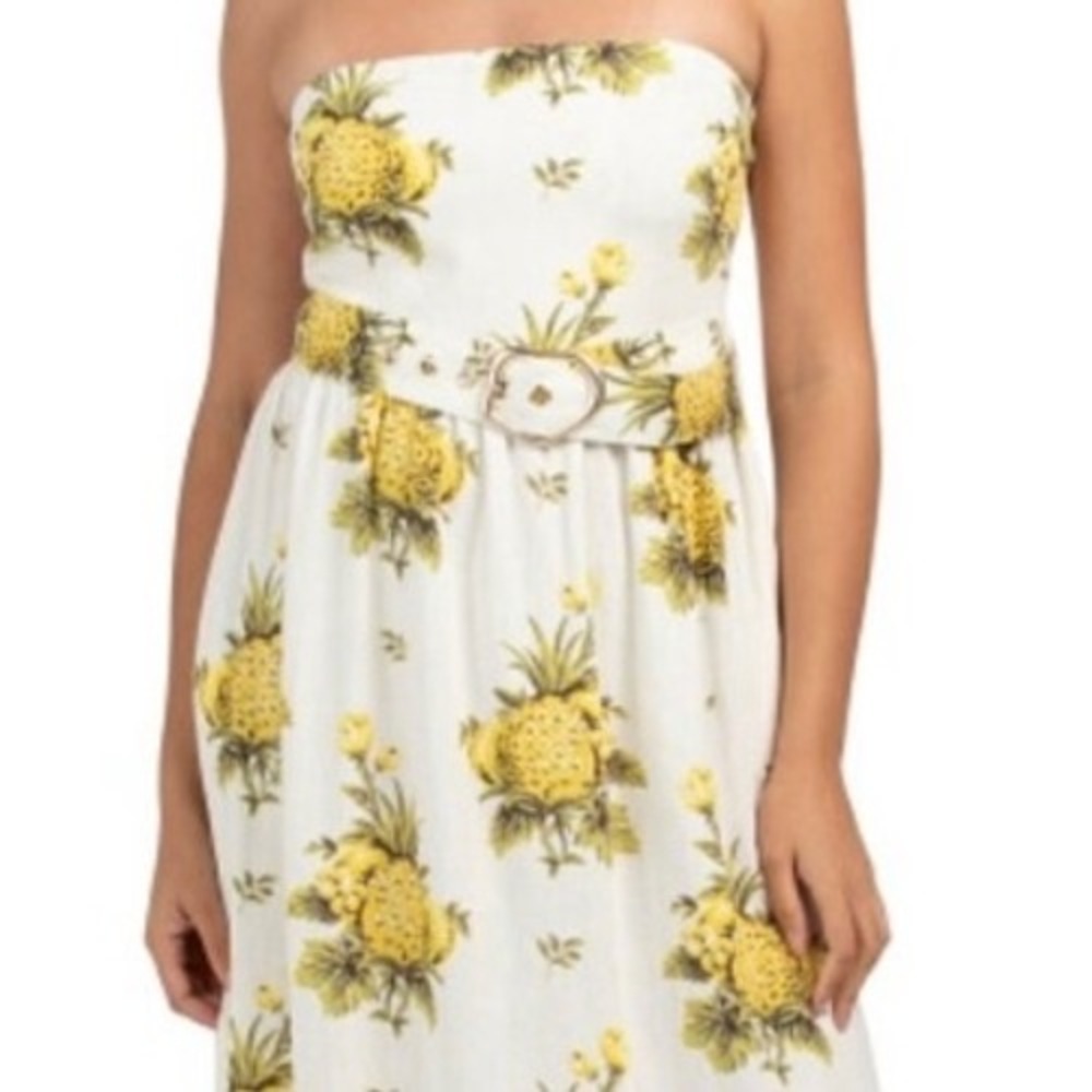 TAHARI Pineapple Linen Blend Pineapple Strapless Midi Dress 8 NWT - Picture 2 of 14